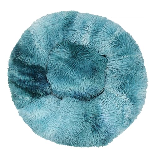 Rozhuhro Plüsch-Donut-Katzenbett rundes warmes beruhigendes Hundebett, Haustier-Schlafsofa für den Innenbereich, weiches Kissen Katzen Welpen Rutschfester Unterseite Haustierbedarf,Blue 3,90CM von Rozhuhro