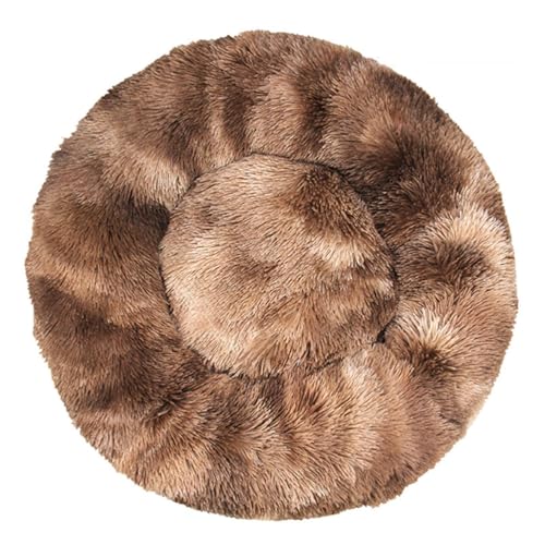 Rozhuhro Plüsch-Donut-Katzenbett rundes warmes beruhigendes Hundebett, Haustier-Schlafsofa für den Innenbereich, weiches Kissen Katzen Welpen Rutschfester Unterseite Haustierbedarf,Braun,60CM von Rozhuhro