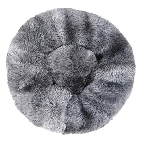 Rozhuhro Plüsch-Donut-Katzenbett rundes warmes beruhigendes Hundebett, Haustier-Schlafsofa für den Innenbereich, weiches Kissen Katzen Welpen Rutschfester Unterseite Haustierbedarf,Dark Gray,80CM von Rozhuhro