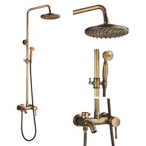 Rozin Regendusche Duschsystem Retro Duschset mit Handbrause Badewanne Auslauf Antik Messing Duschsystem Höhenverstellbar 90~135cm von ROZIN