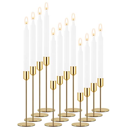 Kerzenhalter Set mit 12 goldfarbenen Kerzenhaltern aus Metall für Hochzeitstische, Tafelaufsätze, Heimdekoration, Abendessen, Party, Jahrestag (Kerzen nicht im Lieferumfang enthalten) von Rozrety
