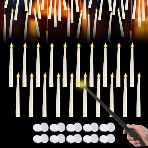 Rppiup 20 Stück Schwebende Kerzen Mit Zauberstab Fernbedienung, Flammenlose Led Kerzen, Floating Candles, Fliegende Kerzen, Schwebende Led Kerzen Für Halloween Hochzeit Party Weihnachten Dekoration von Rppiup