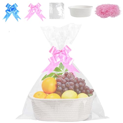 Rppiup Geschenkkörbe für Geschenke, leer, Geschenkkörbe, leer, mit Zellophantüten und Schleifen, Seil-Geschenkkorb mit Griffen, gewebtes Geschenkkorb-Set für Babyparty, Abschlussfeiern, Geburtstag Rppiup Geschenkkörbe für Geschenke, leer, Geschenkkörbe, leer, mit Zellophantüten und Schleifen, Seil-Geschenkkorb mit Griffen, gewebtes Geschenkkorb-Set für Babyparty, Abschlussfeiern, Geburtstag von Rppiup