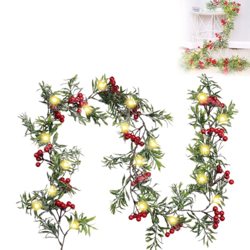 Rppiup Girlande Weihnachten, 1.8 Meter Weihnachtsgirlande mit Beleuchtung, 20 LED Lichter 170 Roten Beeren, Realistische Grünen Blättern Tannengirlande Girlande Innen und Außen, Deko Wohnzimmer Rppiup Girlande Weihnachten, 1.8 Meter Weihnachtsgirlande mit Beleuchtung, 20 LED Lichter 170 Roten Beeren, Realistische Grünen Blättern Tannengirlande Girlande Innen und Außen, Deko Wohnzimmer von Rppiup
