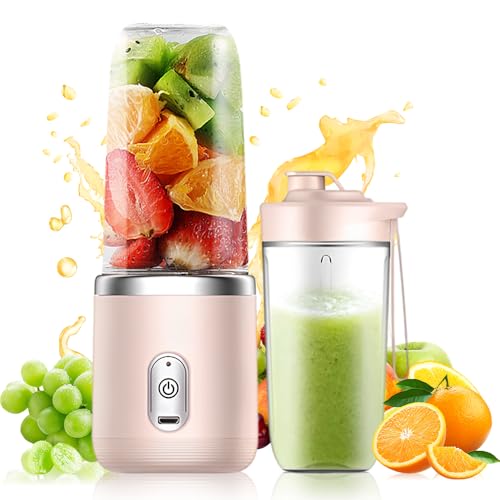 Rppiup Tragbarer Mixer, 400ML Portable Blender mit Ersatzbecher, USB Wiederaufladbar Mixer Smoothie Maker to go, Standmixer Klein mit 6 Klingen, Mini Standmixer für Milchshakes,Säfte,Smoothies (Rosa) von Rppiup