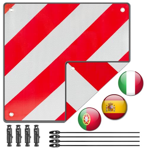 Rppiup Warntafel Fahrradträger Aluminium, 2 in 1 Warntafel Italien Spanien mit 4 Spanngurte, Reflektierend Rot Weiß Warnschild 50x50cm für Fahrradträger, Heckanhänger, Auto, Wohnmobil, Camping von Rppiup