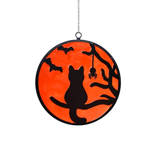 Halloween Glow In Dark Dekorationen Outdoor Indoor Katze Skulptur leuchtende Hängeverzierung für Tür Bäume Zimmer Fenster Klimmzugstange Outdoor Schwarz (Orange, One Size) von Rpporm