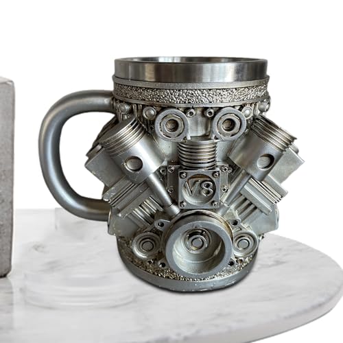Rproonay V8Engines Edelstahlbecher, Kaffee-Reisebecher, V-Maxx-Becher, doppelwandig, isoliert, heiße und kalte Getränke, umweltfreundlich und wiederverwendbar, 15 x 13 x 10 cm, für Autoliebhaber von Rproonay