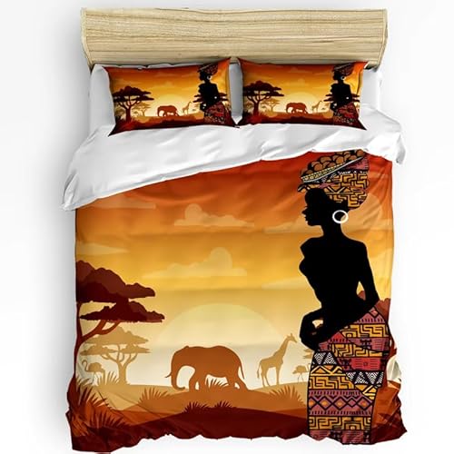 Rptidmv Bettwäsche 135x200 Afrika Bettwäsche-Set mit Reißverschluss Schließung (Kinder Jungs Mädchen), Weich Microfaser Bettbezüge + 2 Kopfkissenbezug 80x80 cm von Rptidmv