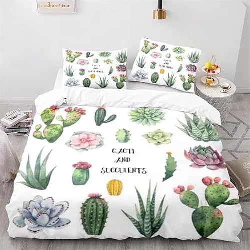 Rptidmv Bettwäsche 135x200 Kaktus Bettwäsche-Set mit Reißverschluss Schließung (Kinder Jungs Mädchen), Weich Microfaser Bettbezüge + 2 Kopfkissenbezug 80x80 cm von Rptidmv