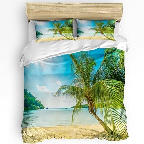 Rptidmv Bettwäsche 135x200 Kokosnussbaum Bettwäsche-Set mit Reißverschluss Schließung (Kinder Jungs Mädchen), Weich Microfaser Bettbezüge + 2 Kopfkissenbezug 80x80 cm von Rptidmv
