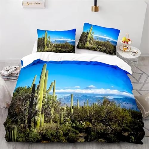 Rptidmv Bettwäsche 155x220 Kaktus Bettwäsche-Sets mit Reißverschluss Schließung (Kinder Jungs Mädchen), Weiche Mikrofaser Bettbezüge + 2 Kissenbezug 80x80 cm von Rptidmv