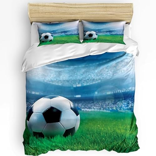 Rptidmv Bettwäsche 200x200 Fußball Weiche Atmungsaktive Mikrofaser Bettwäsche Set mit Reißverschluss Schließung (Erwachsene Kinder), 1 Bettbezug + 2 Kopfkissenbezug 80x80 cm von Rptidmv