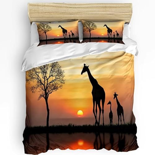 Rptidmv Bettwäsche 200x200 Giraffe Weiche Atmungsaktive Mikrofaser Bettwäsche Set mit Reißverschluss Schließung (Erwachsene Kinder), 1 Bettbezug + 2 Kopfkissenbezug 80x80 cm von Rptidmv