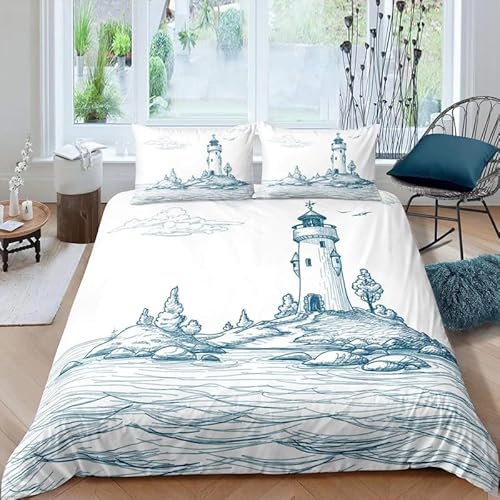 Rptidmv Bettwäsche 200x200 Leuchtturm Weiche Atmungsaktive Mikrofaser Bettwäsche Set mit Reißverschluss Schließung (Erwachsene Kinder), 1 Bettbezug + 2 Kopfkissenbezug 80x80 cm von Rptidmv