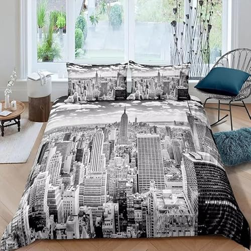 Rptidmv Bettwäsche 200x220 Stadt 3 Teilig Atmungsaktive Bettwäsche-Set mit Reißverschluss (Erwachsene Kinder), Atmungsaktive Mikrofaser Bettbezug + 2 Kopfkissenbezug 80x80 cm von Rptidmv