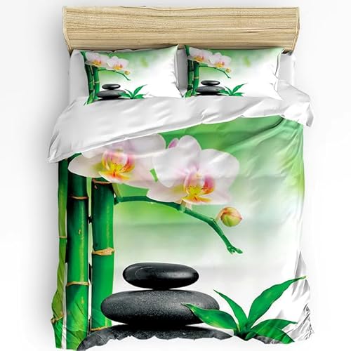 Rptidmv Bettwäsche 200x220 Zen 3 Teilig Atmungsaktive Bettwäsche-Set mit Reißverschluss (Erwachsene Kinder), Atmungsaktive Mikrofaser Bettbezug + 2 Kopfkissenbezug 80x80 cm von Rptidmv