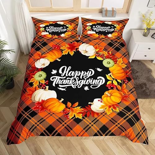 Rptidmv Bettwäsche 220x240 Thanksgiving Day Weiche Wendemotiv Bettbezüge Bettwäsche-Sets (Erwachsene Kinder), Atmungsaktive Bettbezug mit Reißverschluss und 2 Kissenbezüge 80x80 cm von Rptidmv
