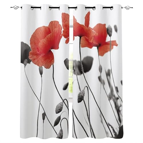 Rptidmv Vorhänge mit Ösen Mohnblume Modern Blickdichte Vorhang Thermovorhang - Kälteschutz Verdunklungsvorhänge für Wohnzimmer Schlafzimmer Gardinen Küche 2Er Set 140 x 215 cm (BxH) von Rptidmv