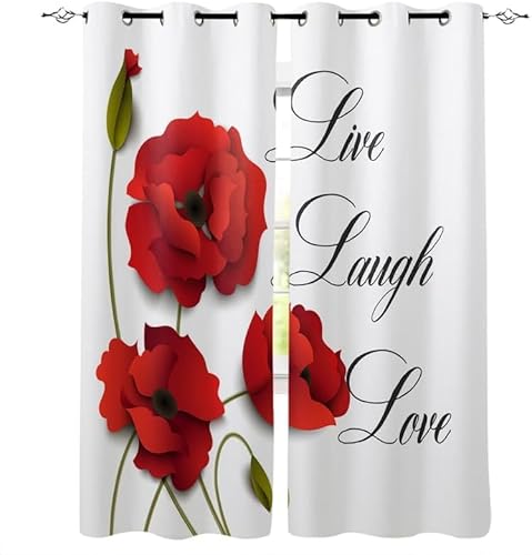 Rptidmv Vorhänge mit Ösen Mohnblume Modern Schlafzimmer Verdunkelungsvorhang - Wohnzimmer Gardinen Kinderzimmer Blickdicht Schallschutz Thermovorhang Vorhang 2er Set 140 x 200 cm (BxH) von Rptidmv