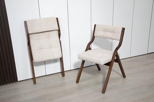 Rpuzonier Gepolsterter Klappstuhl Pack Von 2, Faltbarer Küchenstuhl, KlappstüHle mit Polster, Klapp BüRostuhl mit Holzrahmen für Küche, Balkon und BüRo (Creme) von Rpuzonier
