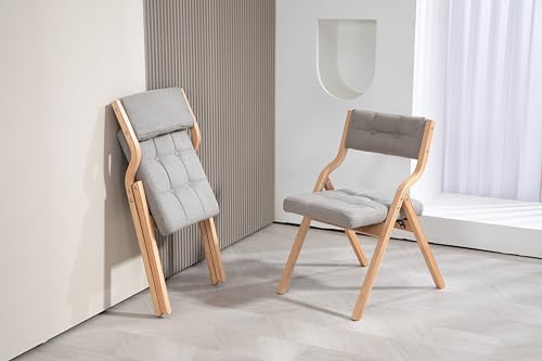 Rpuzonier Gepolsterter Klappstuhl Pack Von 2, Faltbarer Küchenstuhl, KlappstüHle mit Polster, Klapp BüRostuhl mit Holzrahmen für Küche, Balkon und BüRo (Grau) von Rpuzonier