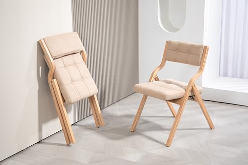 Rpuzonier Gepolsterter Klappstuhl Pack Von 2, Faltbarer Küchenstuhl, KlappstüHle mit Polster, Klapp BüRostuhl mit Holzrahmen für Küche, Balkon und BüRo (Khaki) von Rpuzonier