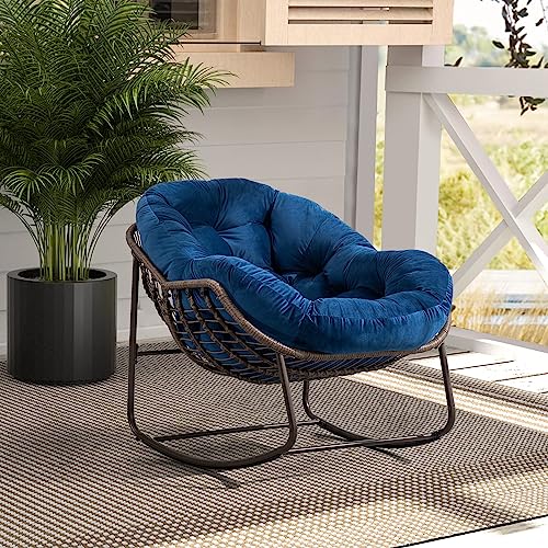 Rpuzonier Schaukelstuhl Wohnzimmer, Schaukelstihl mit Dickem und Abnehmbarem Kissen, Liegestuhl für Balkon, Garten & Wohnzimmer, Grau, Schaukelstuhl für AußEn (Marineblau) von Rpuzonier
