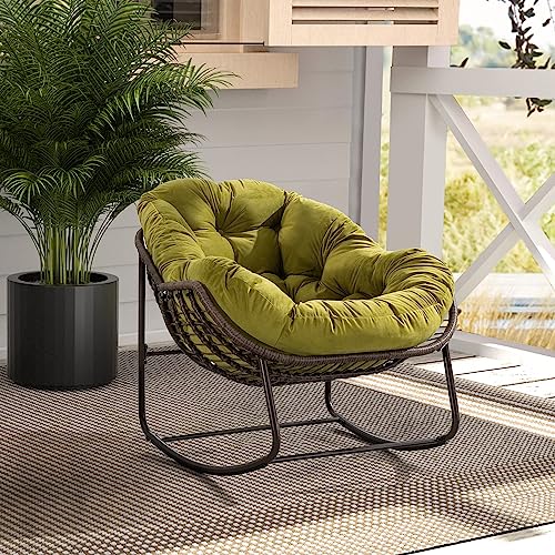 Rpuzonier Schaukelstuhl Wohnzimmer, Schaukelstihl mit Dickem und Abnehmbarem Kissen, Liegestuhl für Balkon, Garten & Wohnzimmer, Grau, Schaukelstuhl für AußEn (Oliven) von Rpuzonier