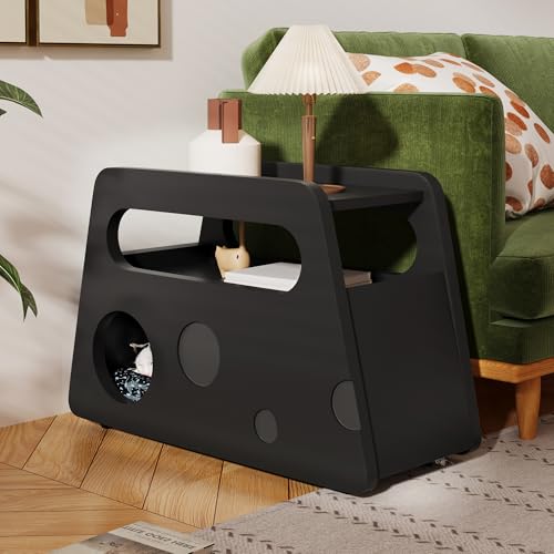 Rpuzonier Sofatisch Beistelltisch mit Rollen, Beistelltisch Couch, Mobiler Sofatisch, Nachttisch mit Abgerundeten Ecken Ideal für Wohnzimmer und Schlafzimmer (Schwarz) von Rpuzonier
