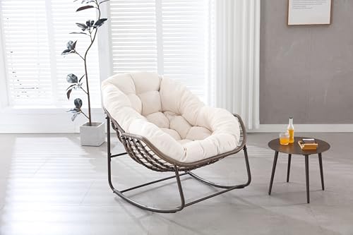 Schaukelstuhl Wohnzimmer, Schaukelstihl mit Dickem und Abnehmbarem Kissen, Liegestuhl für Balkon, Garten & Wohnzimmer, Grau, Schaukelstuhl für AußEn (Weiß) von Rpuzonier