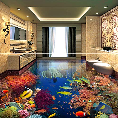 3D-Stereo-Tapete Pvc Selbstklebende Wasserdichte Badezimmer Tapete 3D 3D Tropische Fische Unterwasserwelt 3D Badezimmer Bodenmalerei Wohnzimmer Schlafzimmer Badezimmer Boden Wandbild Selbstklebende von Rqcaxn