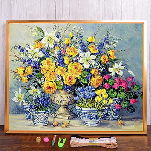 Rqcaxn Blumen Landschaft Bedruckter Stoff Kreuzstich Full Kit Stickerei Stricken Malerei Handgemachte Handwerksnadel Für Erwachsene Design,14CT,80 * 100CM von Rqcaxn