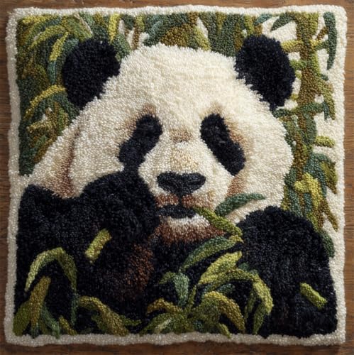 Rqwybcaxn Knüpfteppich Zum Selber Knüpf-Sets Mit Kissen Knüpfen-Set 43X43Cm Panda Isst Bambus Kissenbezug-Set Für Erwachsene Und Kinder Latch Hook Kit Heimaccessoire von Rqwybcaxn