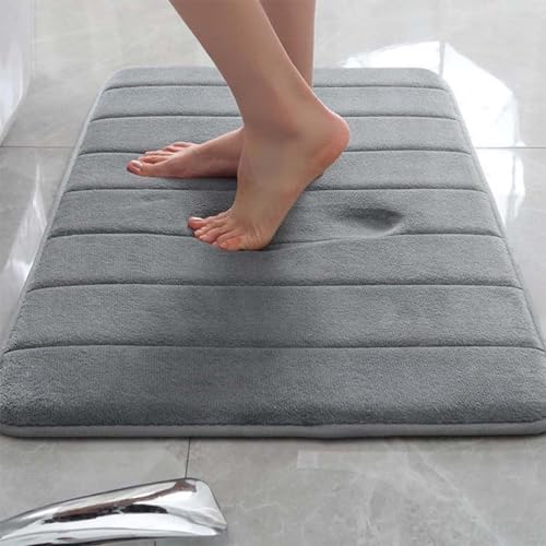 Rr tianshi Badematte, rutschfeste Badezimmer-Bodenmatte, extra weich, saugfähig, schnell trocknend, Badematte, Memory-Schaum, Bodenmatte, Fußmatte (100 x 160 cm, Grau) von Rr tianshi