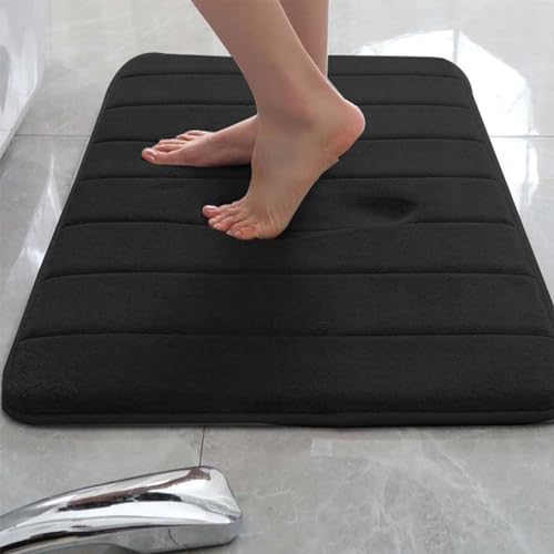 Rr tianshi Badematte, rutschfeste Badezimmer-Bodenmatte, extra weich, saugfähig, schnell trocknend, Badematte, Memory-Schaum, Bodenmatte, Fußmatte (100 x 200 cm, Schwarz) von Rr tianshi