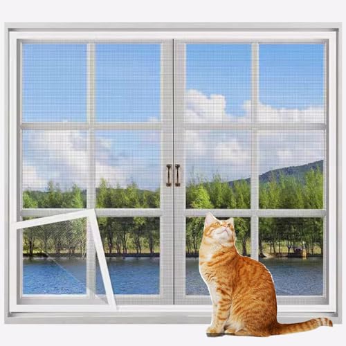 Rr tianshi Katzenschutzgitter für Fenster, Balkonnetz, Fensterschutz für Katzen, kratzfester Fensterschutz, Fliegengitter, Moskitonetz (50 x 150 cm, Weiß + Grau) von Rr tianshi