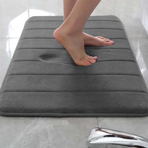 Rr tianshi Rutschfeste Badematte, weiche Badezimmer-Bodenmatte, extra weich, saugfähig, schnell trocknend, Badematte, Memory-Schaum, Bodenmatte, Fußmatte (40 x 60 cm, Dunkelgrau) von Rr tianshi