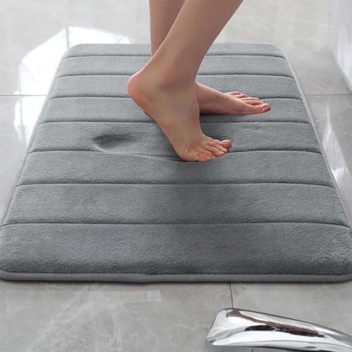 Rr tianshi Rutschfeste Badematte, weiche Badezimmer-Bodenmatte, extra weich, saugfähig, schnell trocknend, Badematte, Memory-Schaum, Bodenmatte, Fußmatte (80 x 120 cm, Grau) von Rr tianshi
