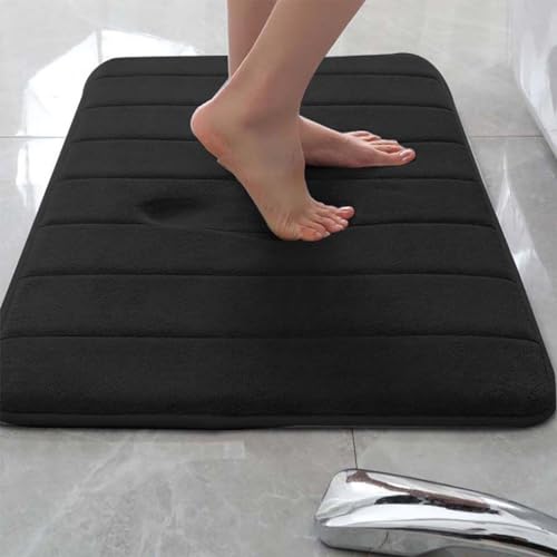 Rr tianshi Rutschfeste Badematte, weiche Badezimmer-Bodenmatte, extra weich, saugfähig, schnell trocknend, Badematte, Memory-Schaum, Bodenmatte, Fußmatte (80 x 160 cm, Schwarz) von Rr tianshi