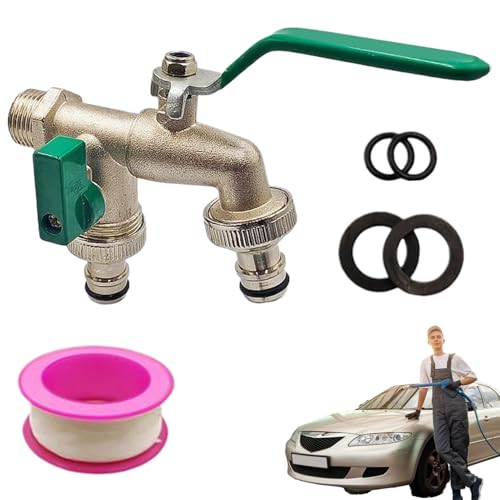 Rrlihjgu 2-Wege-Verteiler, Badarmatur mit Doppeldüse, 2-Wege-Wasserhahnanschluss, für Garten, Außenbereich, Rasen, Balkon, Waschküche, Hof, Bad von Rrlihjgu