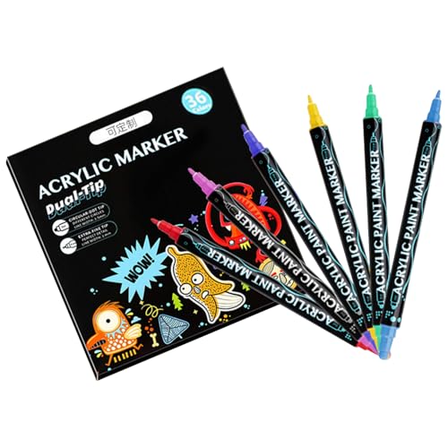 Rrlihjgu Acryl-Marker, 36 Farben, Acrylfarben-Marker, Zeichenbedarf, Handwerk, professionell für Holz, Metall, Kalligraphie, TePiecetile, Glas, Leinwand, Keramik, Stein von Rrlihjgu