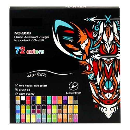 Rrlihjgu Acrylfarbenmarker, 36-facher Set mit Doppelpinseln, Doppelpinsel mit 72 Farben für Leinwand, Stoff, Holz, Stein, Glas und Keramik, Materialien von Rrlihjgu