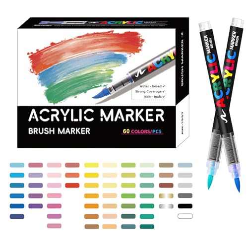 Rrlihjgu Acrylfarbenstifte, Acrylstifte mit Pinselspitze, Mehrzweck-Kunstwerkstoff-Set für Projekte auf Glas, Keramik, Holz, Stein, Stoff und Leinwand von Rrlihjgu