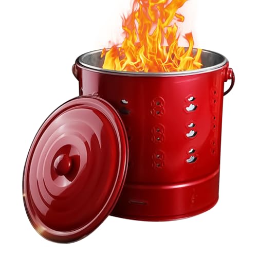 Rrlihjgu Feuerfass | Tragbare Edelstahl Brennbehälter mit Deckel - Hitzebeständiges Brennfass Für Camping Bauernhof Balkon Abfall Holz Garten Kamin Feuerstellen von Rrlihjgu