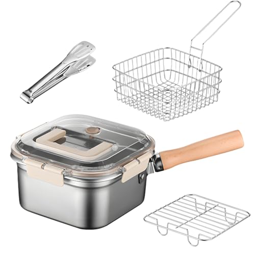Rrlihjgu Fritteuse aus Edelstahl, tragbare Fritteuse für Fisch, mit Tropfgitter, Küchenutensilien für den Außenbereich, Grillen, Picknick und Familientreffen von Rrlihjgu