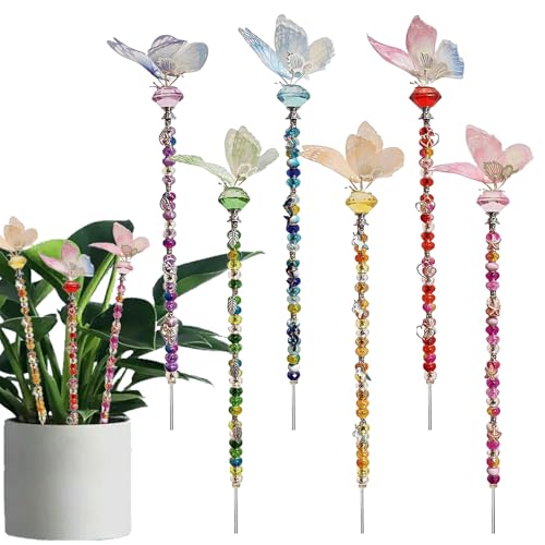 Rrlihjgu Gartenpfähle mit Perlen, Set mit Zauberstäben für Garten, künstlerische Dekoration mit Schmetterlingen zum Einsetzen in Garten, Hinterhof, Hochzeit, Party Rrlihjgu Gartenpfähle mit Perlen, Set mit Zauberstäben für Garten, künstlerische Dekoration mit Schmetterlingen zum Einsetzen in Garten, Hinterhof, Hochzeit, Party von Rrlihjgu
