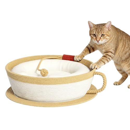 Rrlihjgu Katzenbett - in Form einer Kaffeetasse | Innenhaus aus gewebter Baumwolle zum Schlafen und Spielen im Winter Weihnachten von Rrlihjgu
