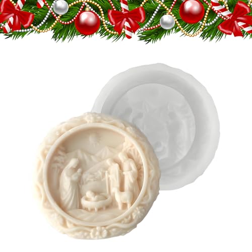Rrlihjgu Krippenform,Jesus Geburt Fondantformen | 3D Runde Silikon Form Einfache Entformung Weihnachtsform Für Gips Seife Schokolade Fondant Backen Epoxidharz Gips Bastelprojekte von Rrlihjgu