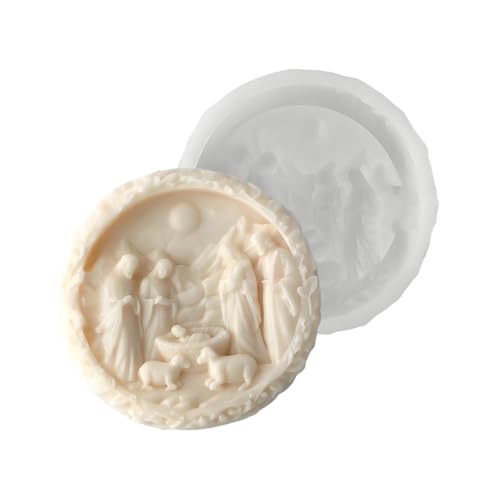 Rrlihjgu Krippenform,Jesus Geburt Kerzenform | 3D Runde Silikon Form Einfache Entformung Weihnachtsform Für Gips Seife Schokolade Fondant Backen Epoxidharz Gips Bastelprojekte von Rrlihjgu